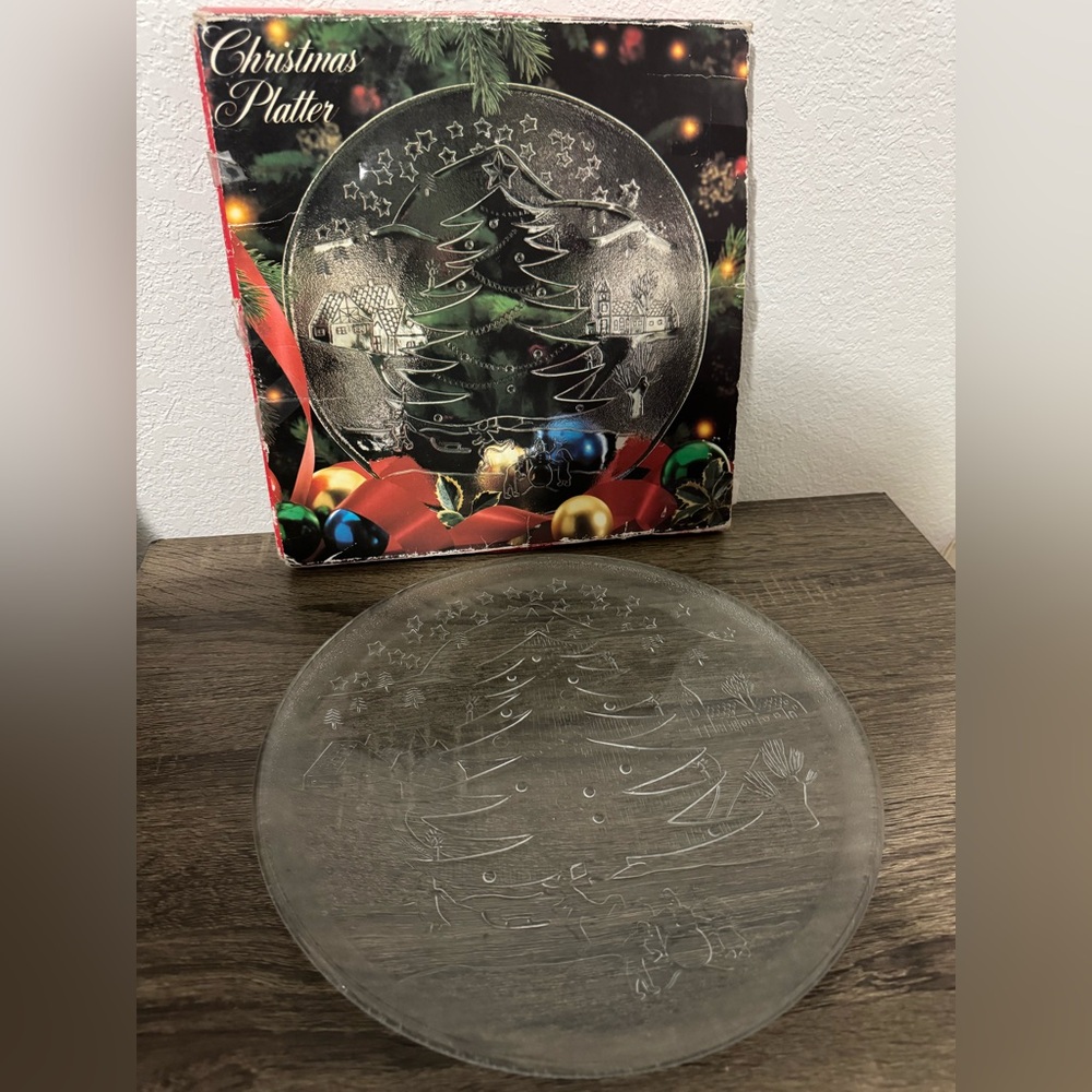 Vintage Crystal Christmas Serving Platter 11 1/2” Made In ITALY